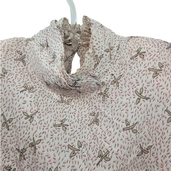 Vintage TJW Pink Gray Confetti Turtle Neck Button Back Long Sleeve Blouse Top - Picture 6 of 14